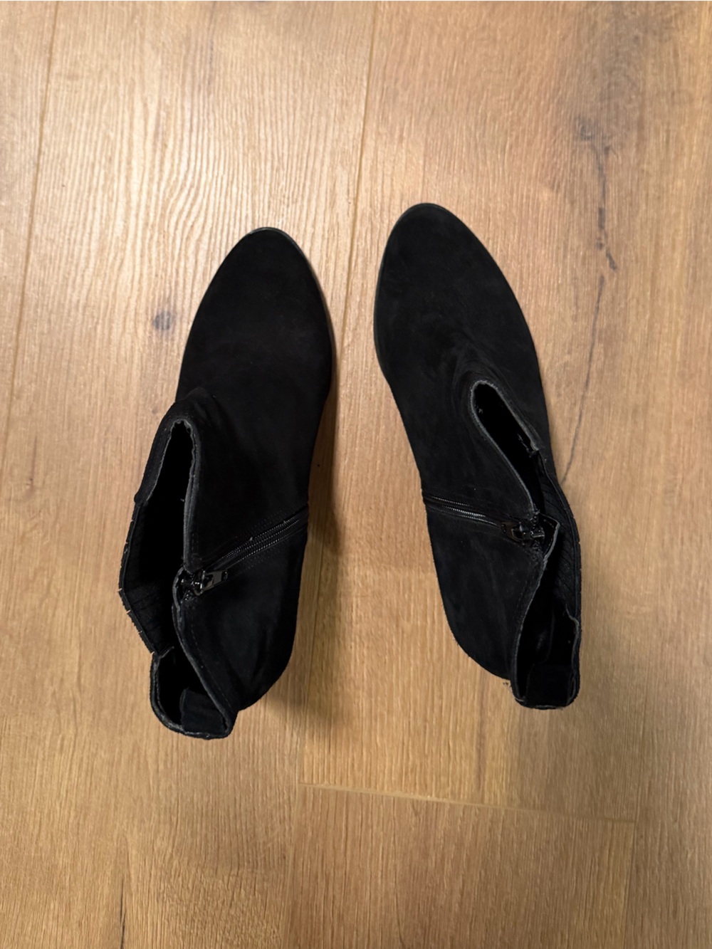 Women's Black Suede Zip Ankle Heeled Boots